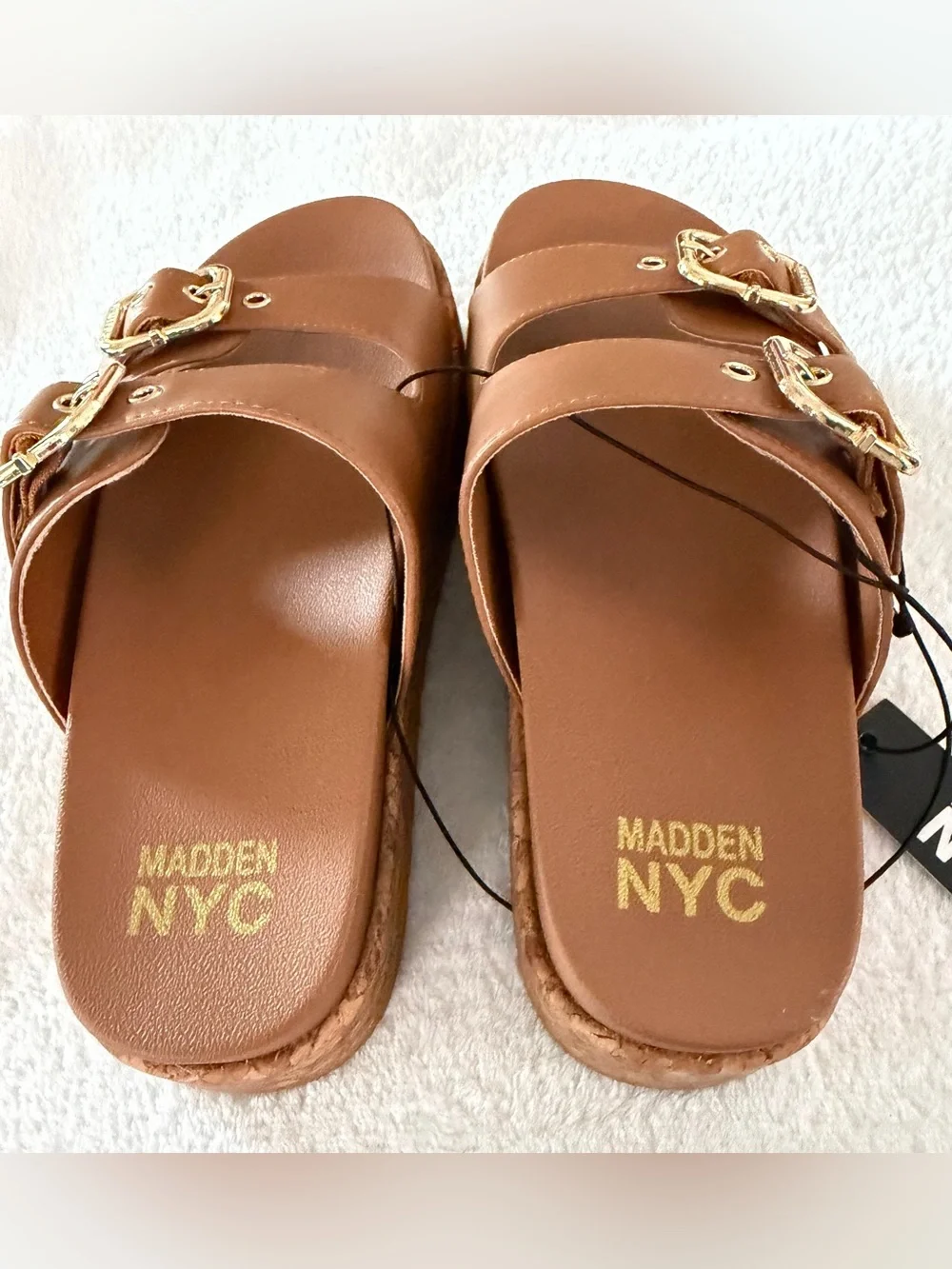 Madden NYC Brown Cork Platform Slide Buckle Stylish Comfy Sandals Shoes 7.5